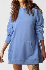 LIZAKOSHT  -  Exposed Seam Kangaroo Pocket Long Sleeve Hoodie