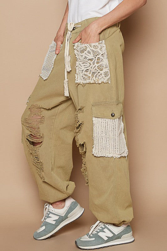 LIZAKOSHT  -  POL Crochet Patch Distressed Washed Jeans