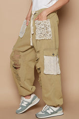 LIZAKOSHT  -  POL Crochet Patch Distressed Washed Jeans