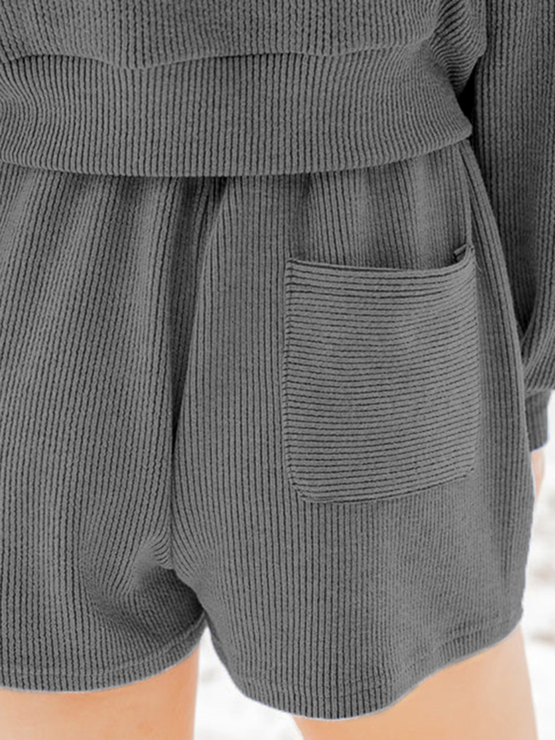 LIZAKOSHT  -  Ribbed Round Neck Long Sleeve Top and Shorts Set