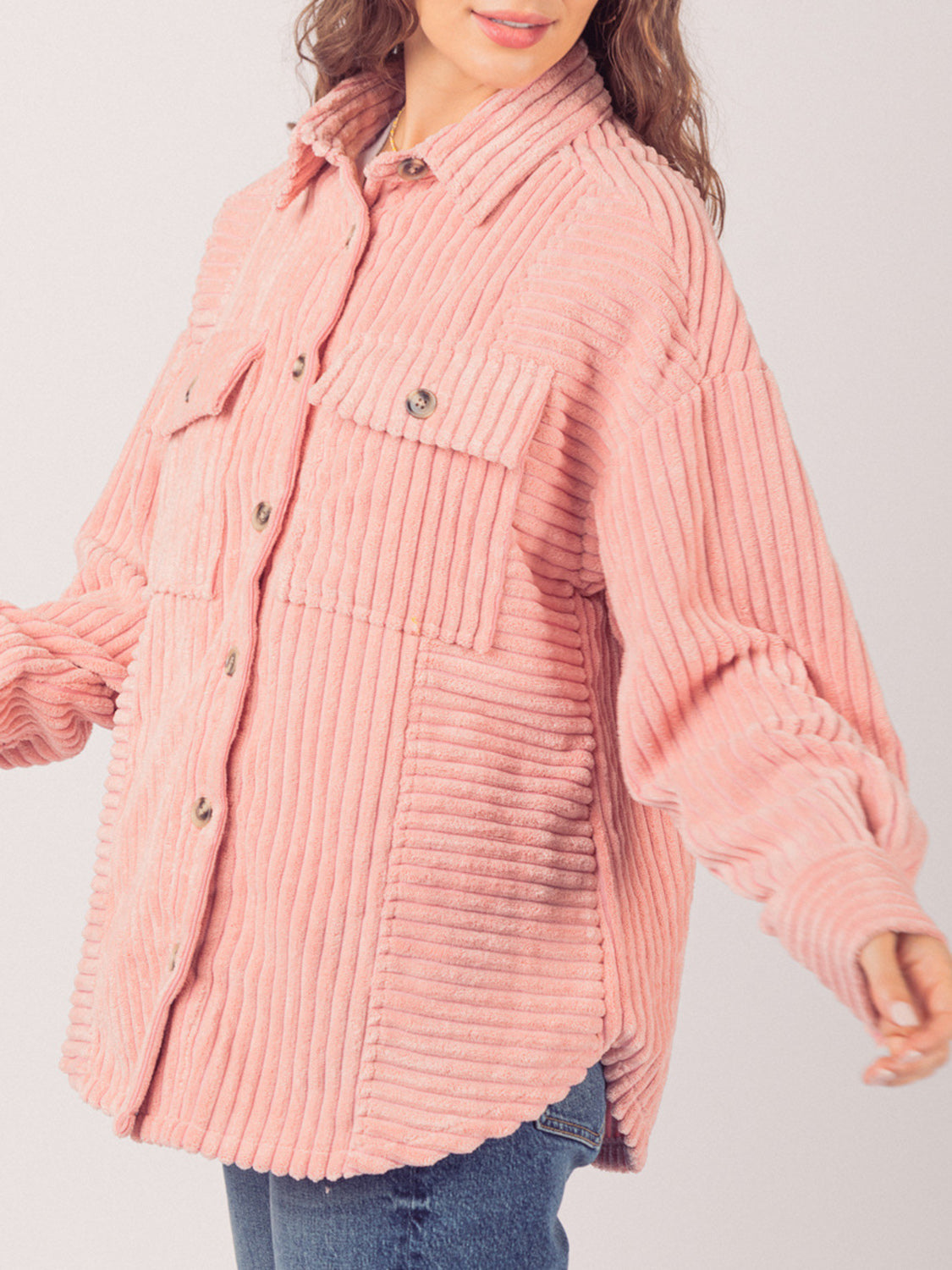 LIZAKOSHT  -  Button Up Long Sleeve Corduroy Jacket