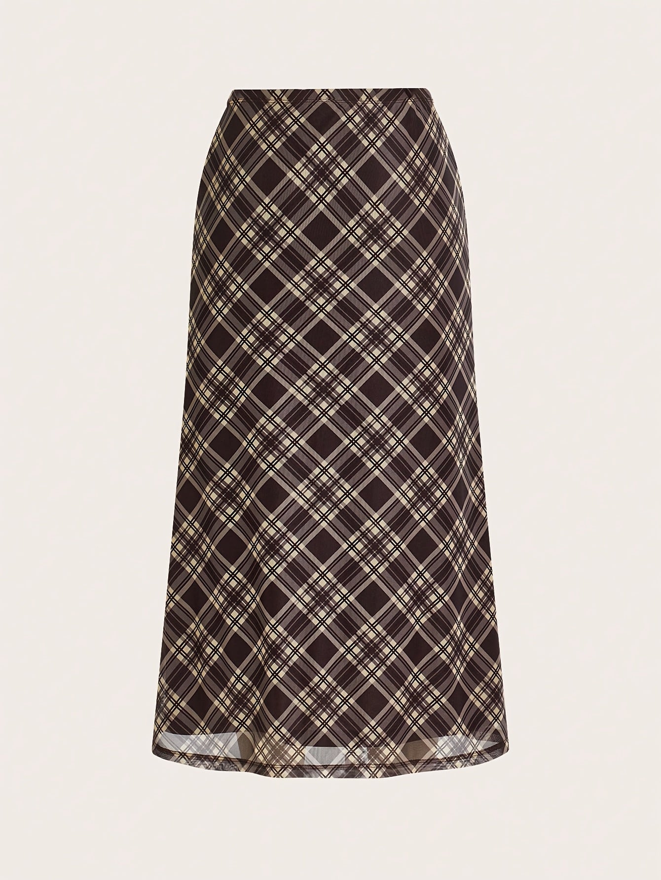 LIZAKOSHT  -  [Chic Plaid Mesh Skirt] High Waist Plaid Mesh Skirt - Non-Stretch Polyester, Machine Washable - Chic Women's