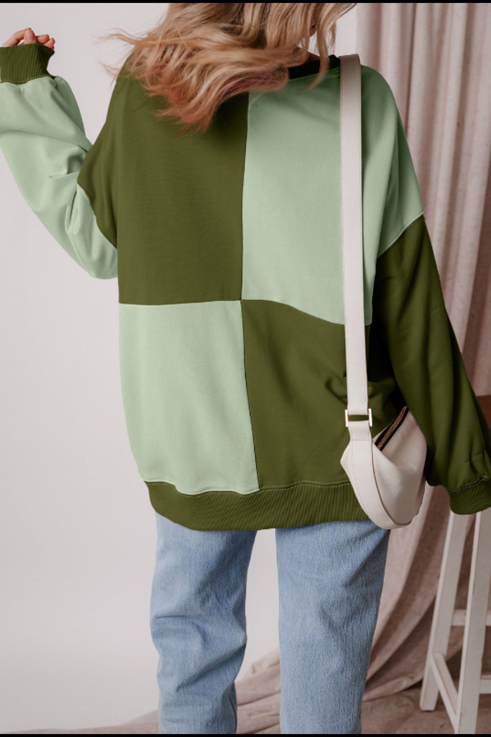 LIZAKOSHT  -  Color Block Half Button Long Sleeve Sweatshirt