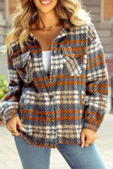 LIZAKOSHT  -  Plaid Collared Neck Jacket with Chest Pockets