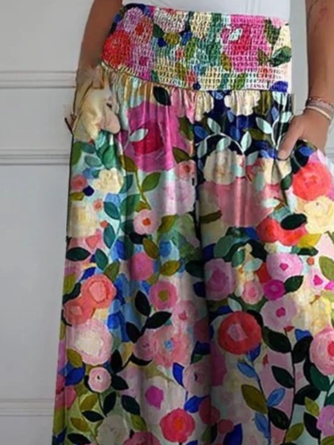 LIZAKOSHT  -  Full Size Smocked Wide Leg Pants with Pockets