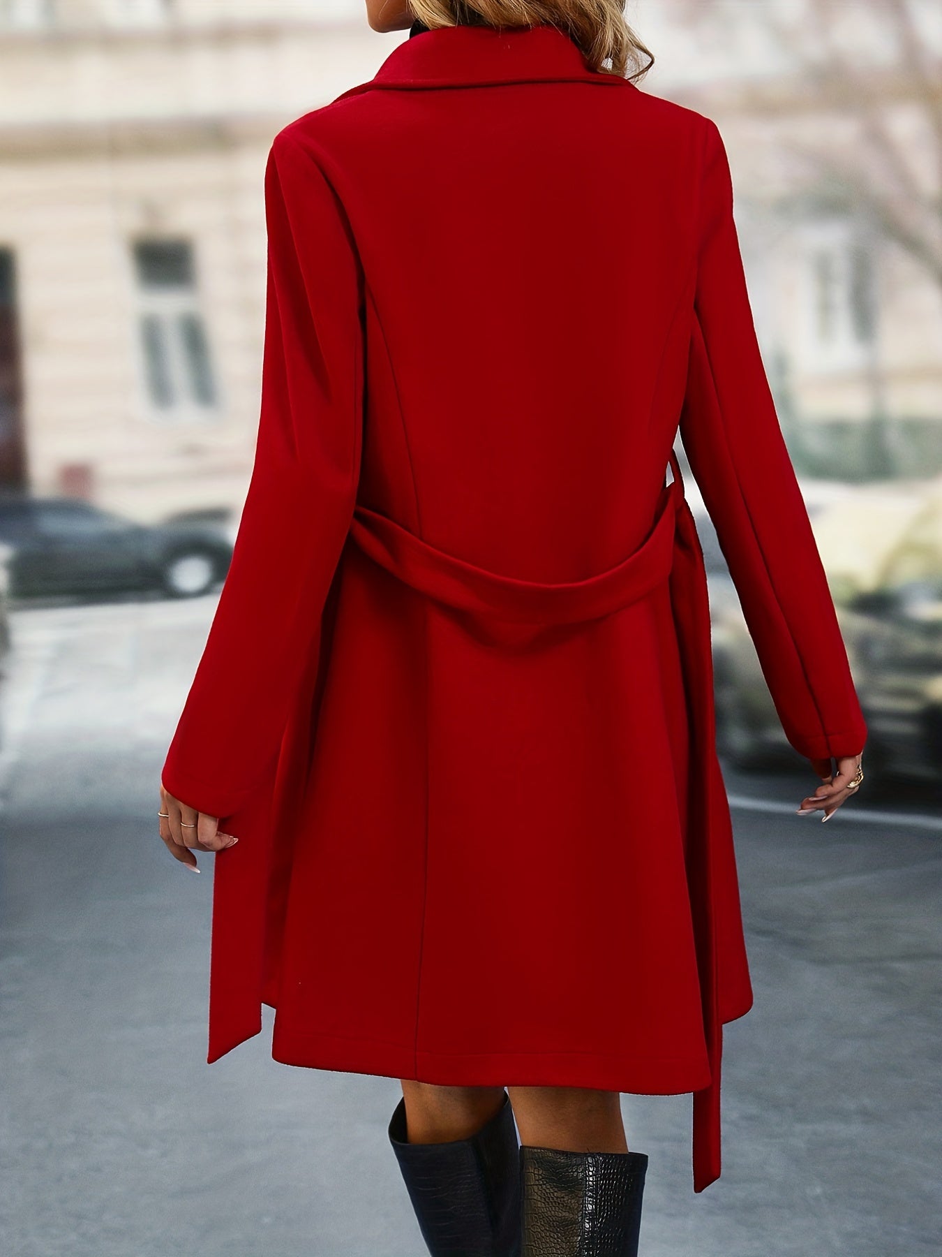 Lizakosht Double Breasted Trench Coat, Elegant Lapel Long Sleeve Outerwear, Women's Clothing