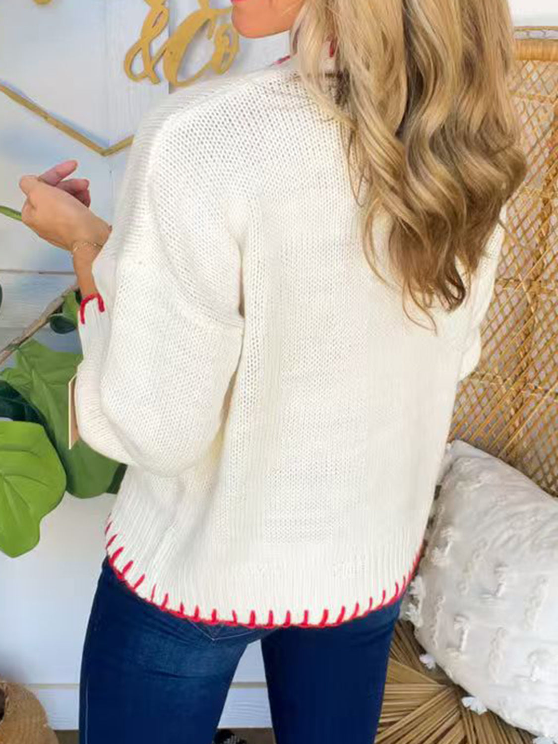 LIZAKOSHT  -  Bow Round Neck Long Sleeve Sweater