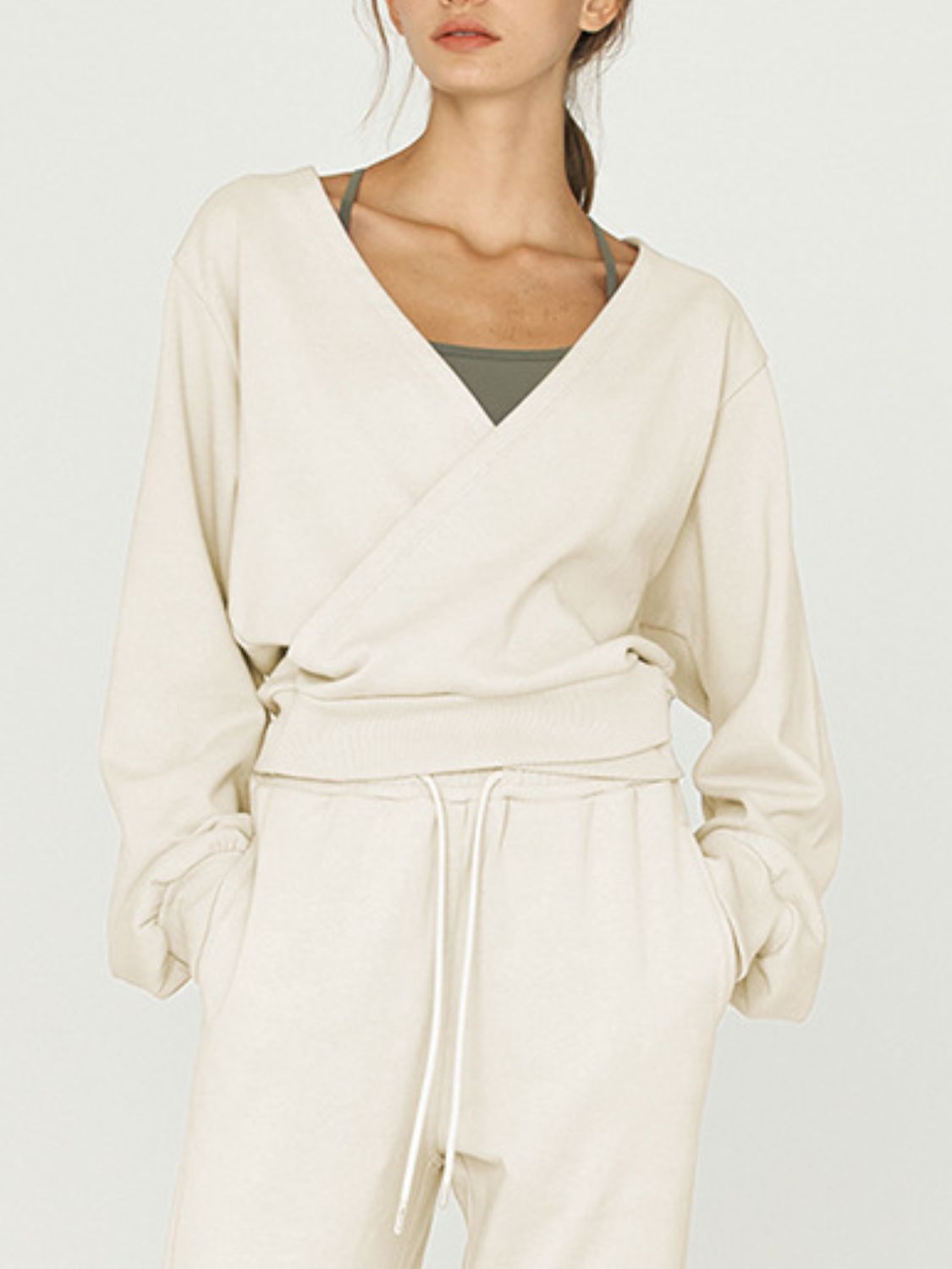 LIZAKOSHT  -  Surplice Long Sleeve Sweatshirt