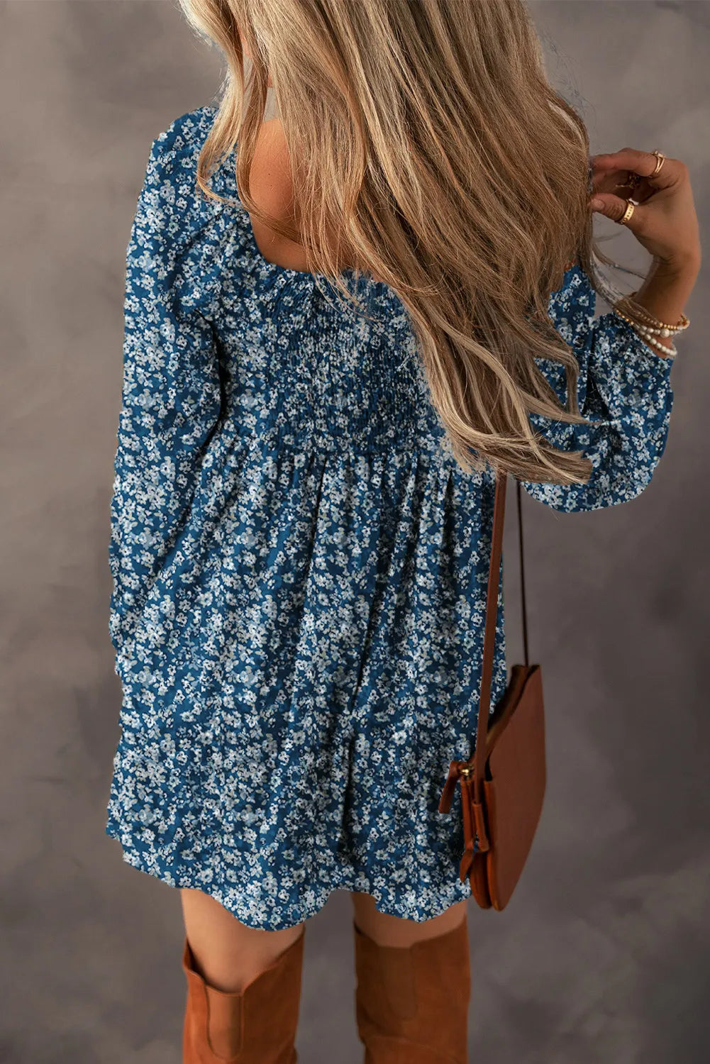 LIZAKOSHT  -  Ruched Printed Long Sleeve Mini Dress