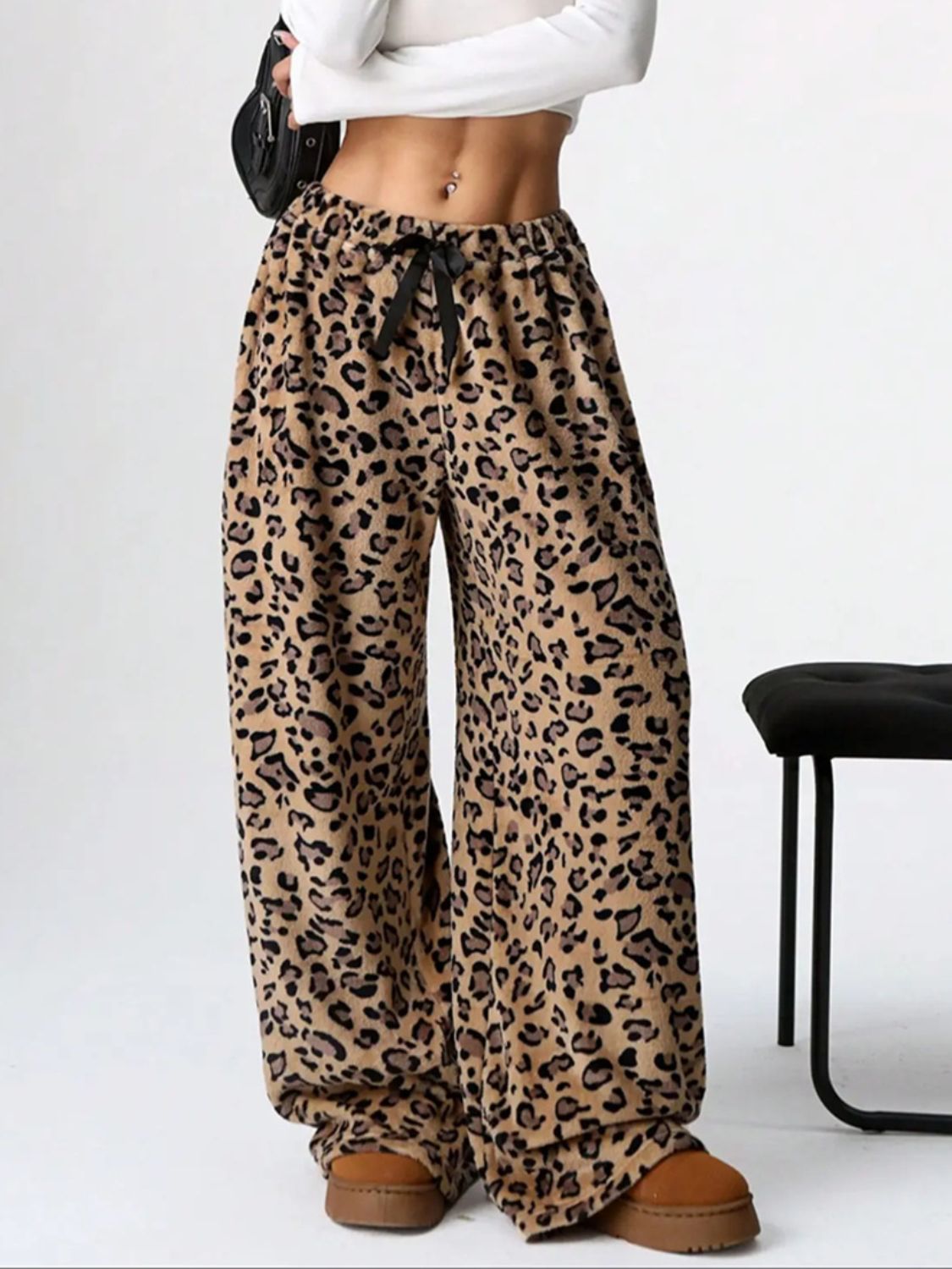 LIZAKOSHT  -  Leopard Wide Leg Plush Pants