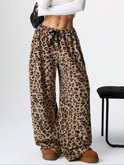 LIZAKOSHT  -  Leopard Wide Leg Plush Pants