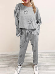 LIZAKOSHT  -  Star Print Long Sleeve Top and Pants Lounge Set