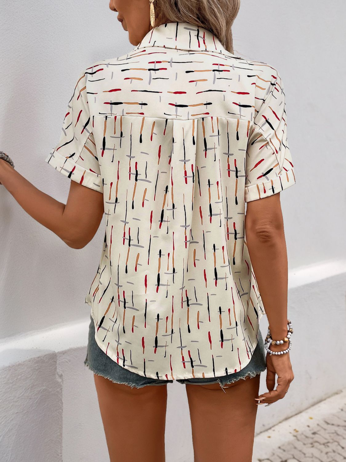 LIZAKOSHT  -  Perfee Printed Collared Neck Short Sleeve Shirt
