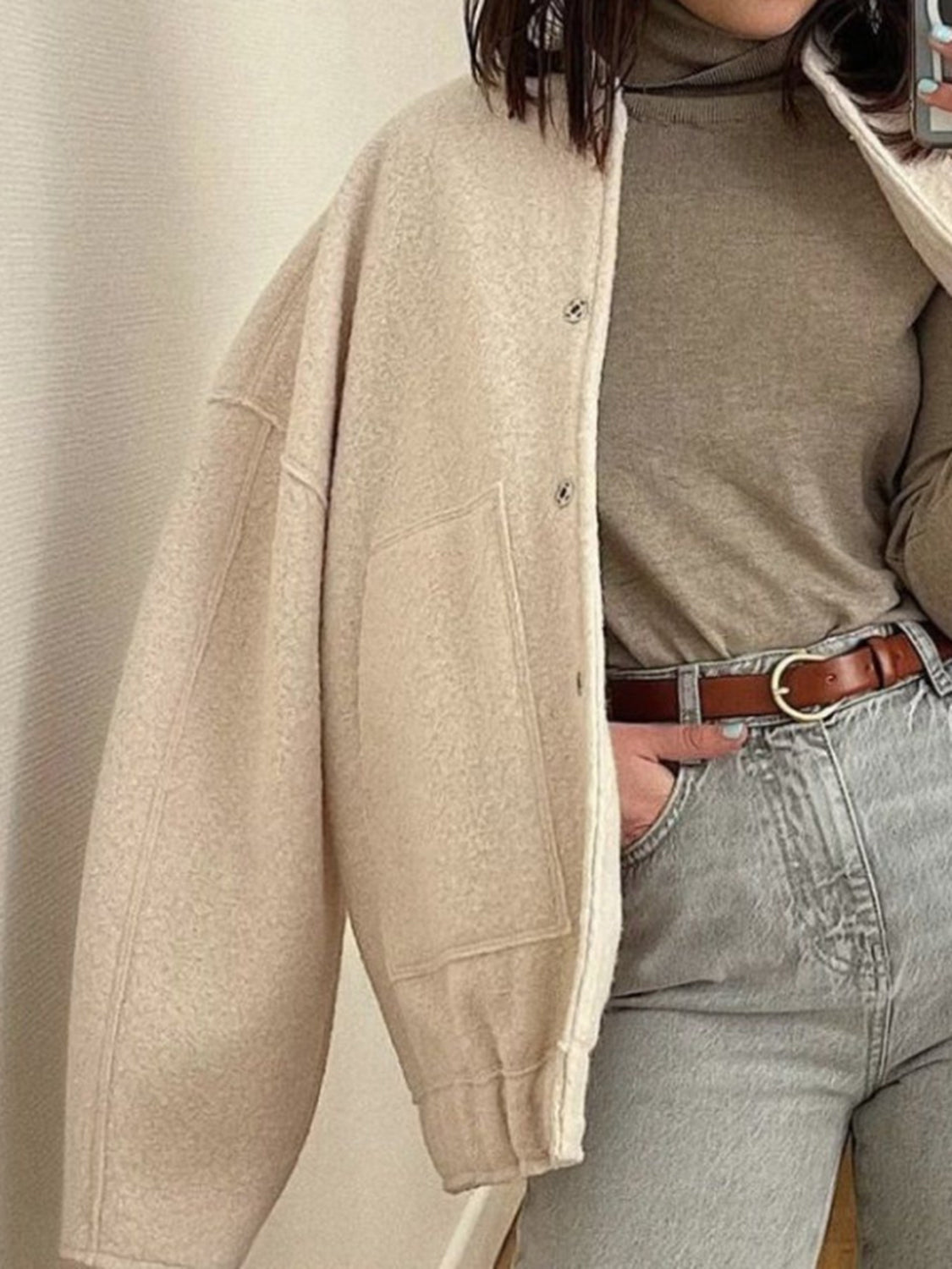 LIZAKOSHT  -  Full Size Snap Down Drop Shoulder Jacket