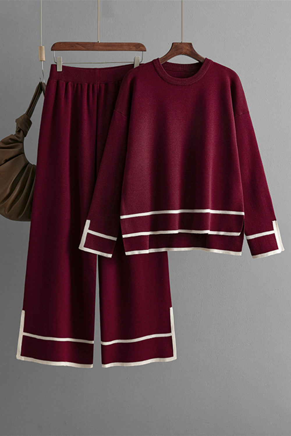 LIZAKOSHT  -  High-Low Round Neck Top and Pants Sweater Set