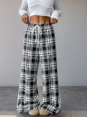 LIZAKOSHT  -  Perfee Drawstring Plaid Wide Leg Pants