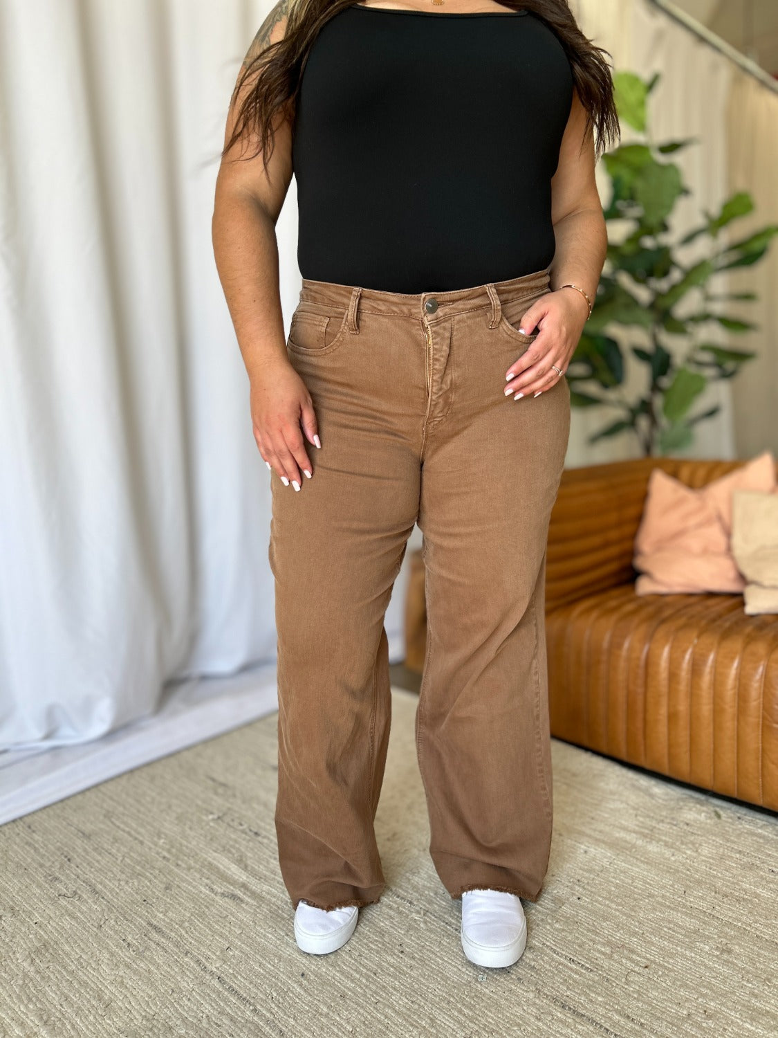 LIZAKOSHT  -  RFM Full Size High Rise Garment Dye Wide Leg Jeans