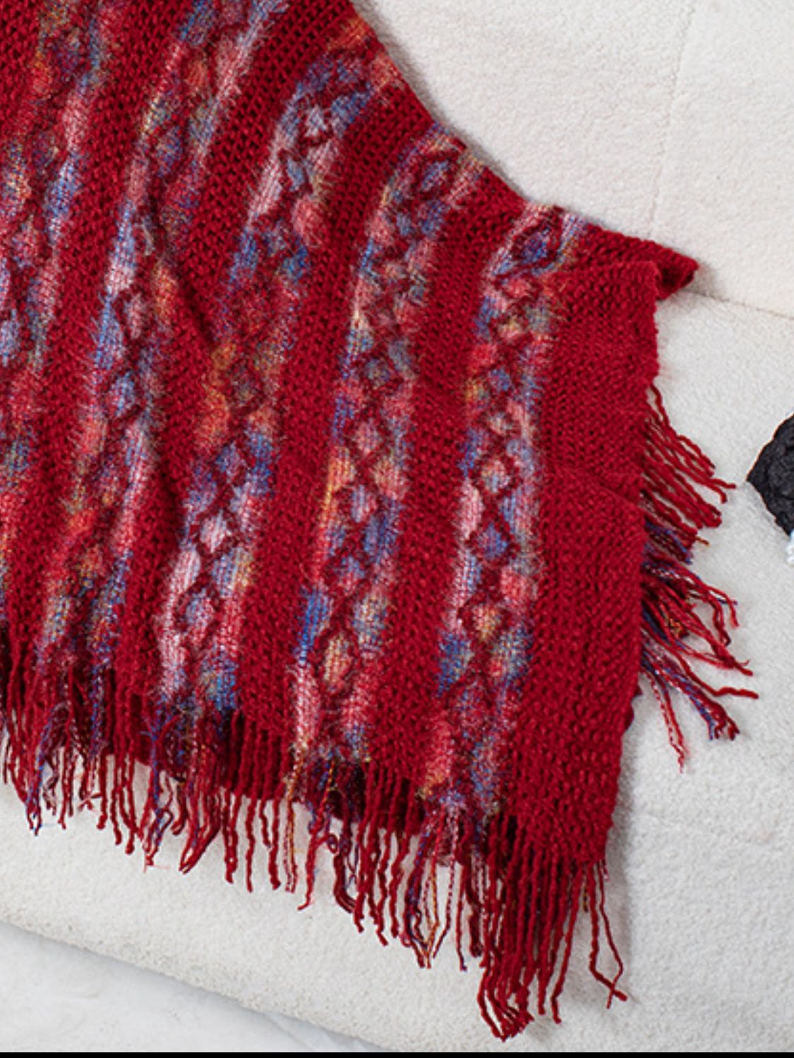 LIZAKOSHT  -  Fringe Contrast Hooded Poncho