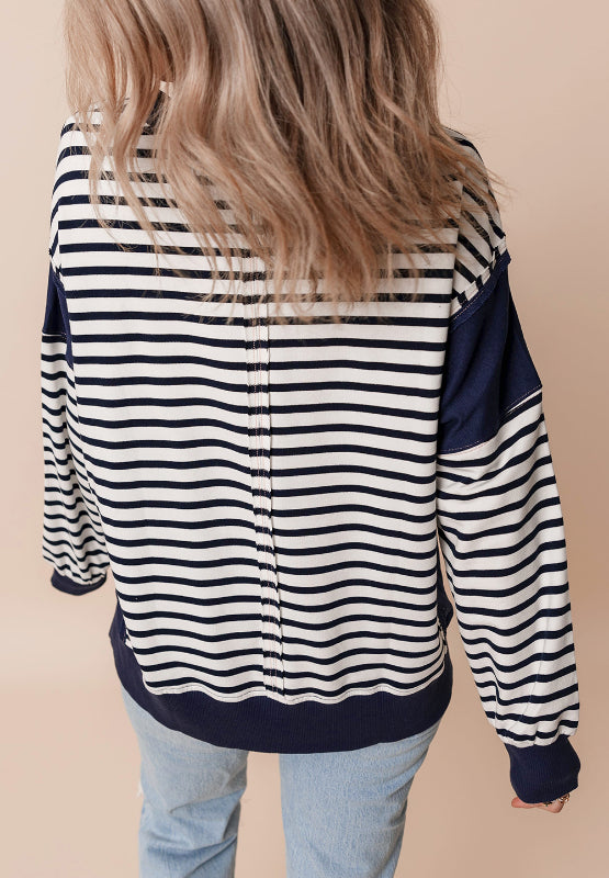 LIZAKOSHT  -  Exposed Seam Striped Long Sleeve Sweatshirt