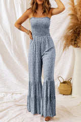 LIZAKOSHT  -  Smocked Printed Wide Strap Jumpsuit