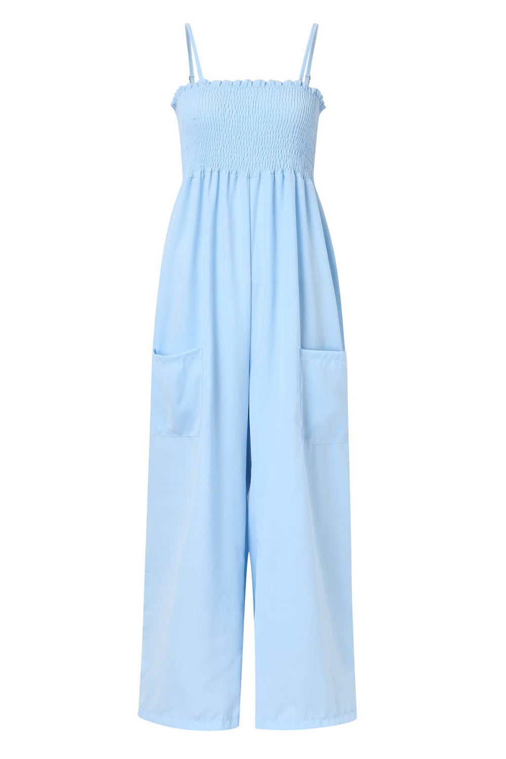 LIZAKOSHT  -  Smocked Spaghetti Strap Wide Leg Jumpsuit