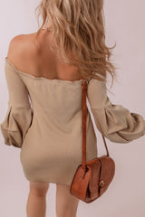 LIZAKOSHT  -  Ruched Off Shoulder Long Sleeve Dress
