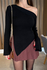 LIZAKOSHT  -  Asymmetric Hem Single Shoulder Sweater