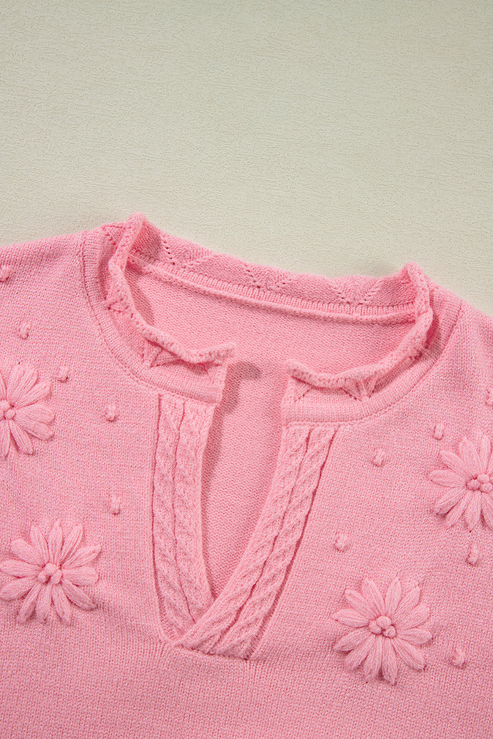 LIZAKOSHT  -  Daisy Notched Long Sleeve Sweater