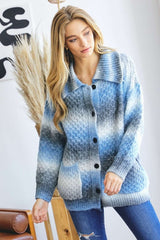 LIZAKOSHT  -  Davi & Dani Contrast Collared Neck Button Up Cardigan with Pockets
