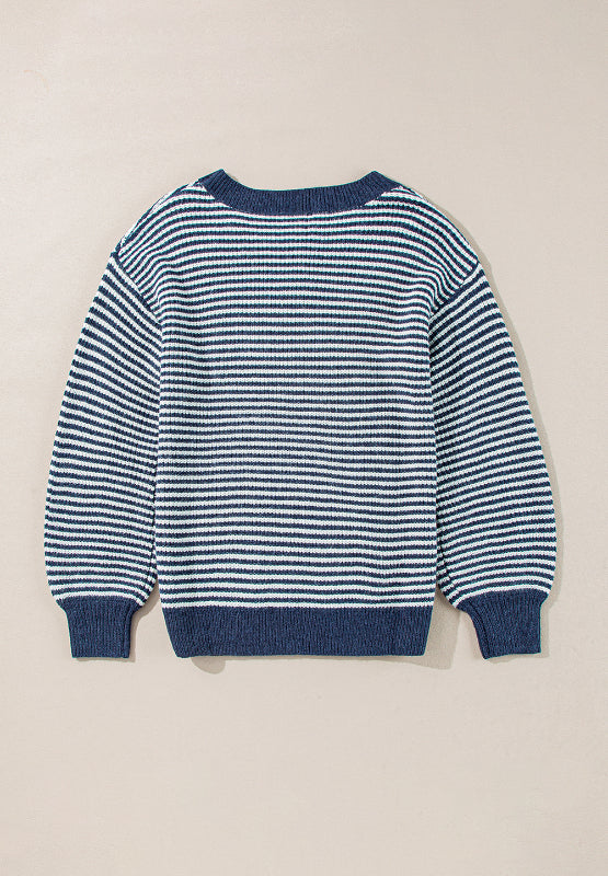 LIZAKOSHT  -  Striped Boat Neck Long Sleeve Sweater