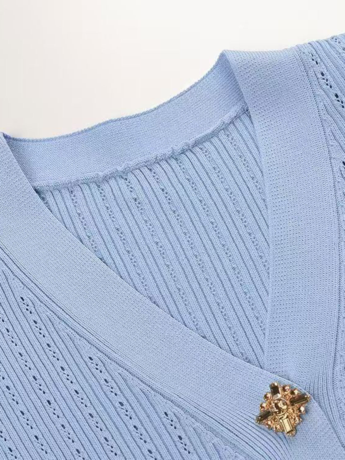 LIZAKOSHT  -  Ruffled V-Neck Top and Midi Skirt Sweater Set