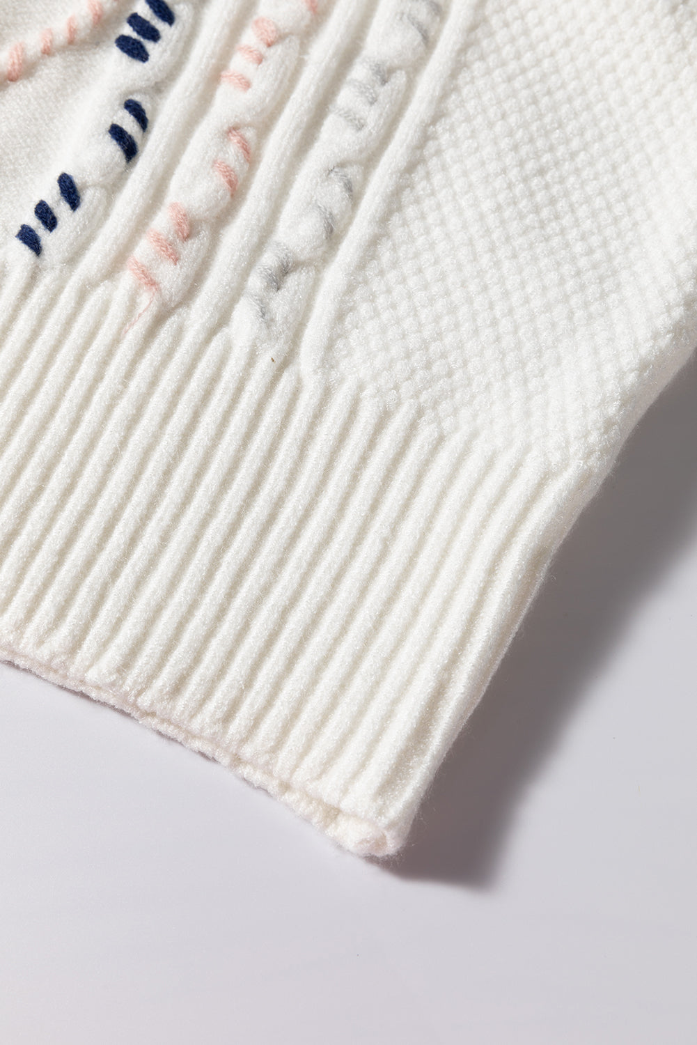 LIZAKOSHT  -  Cable Knit Round Neck Half Sleeve Sweater