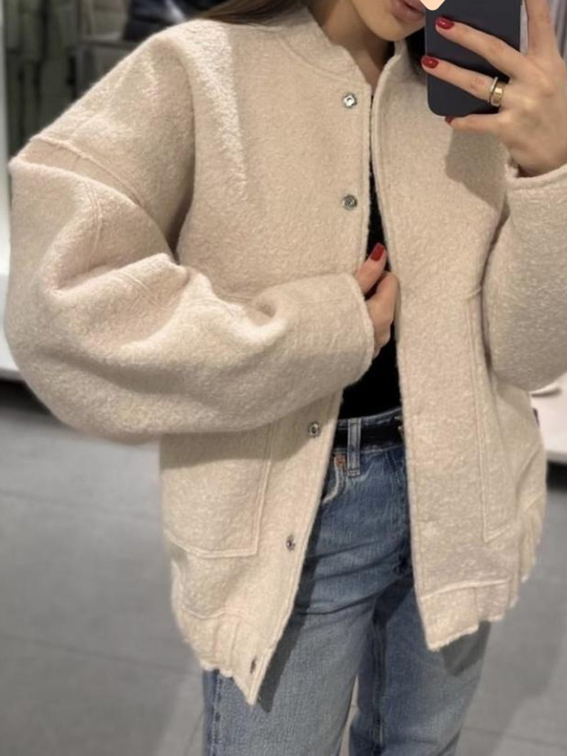 LIZAKOSHT  -  Full Size Snap Down Drop Shoulder Jacket
