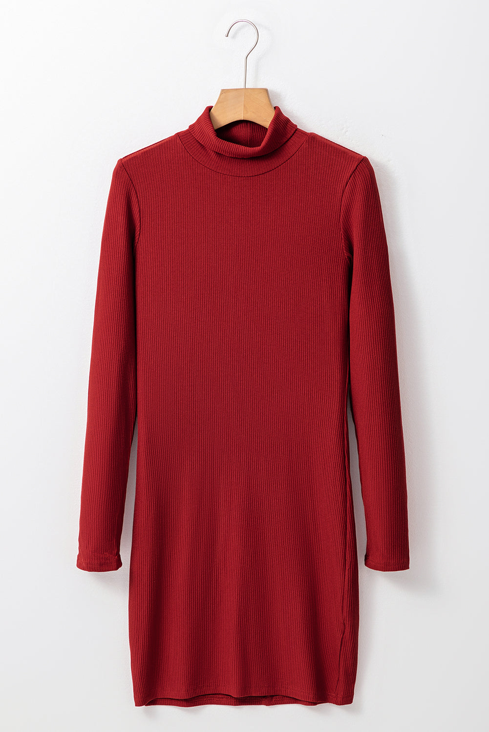 LIZAKOSHT  -  Ribbed Mock Neck Long Sleeve Mini Dress
