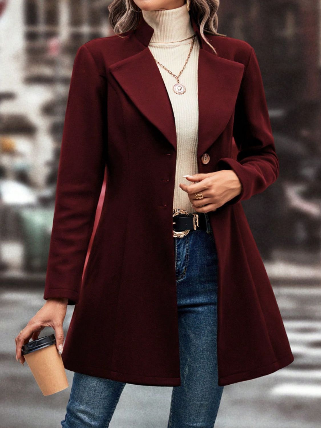 LIZAKOSHT  -  Collared Neck Button Up Long Sleeve Coat