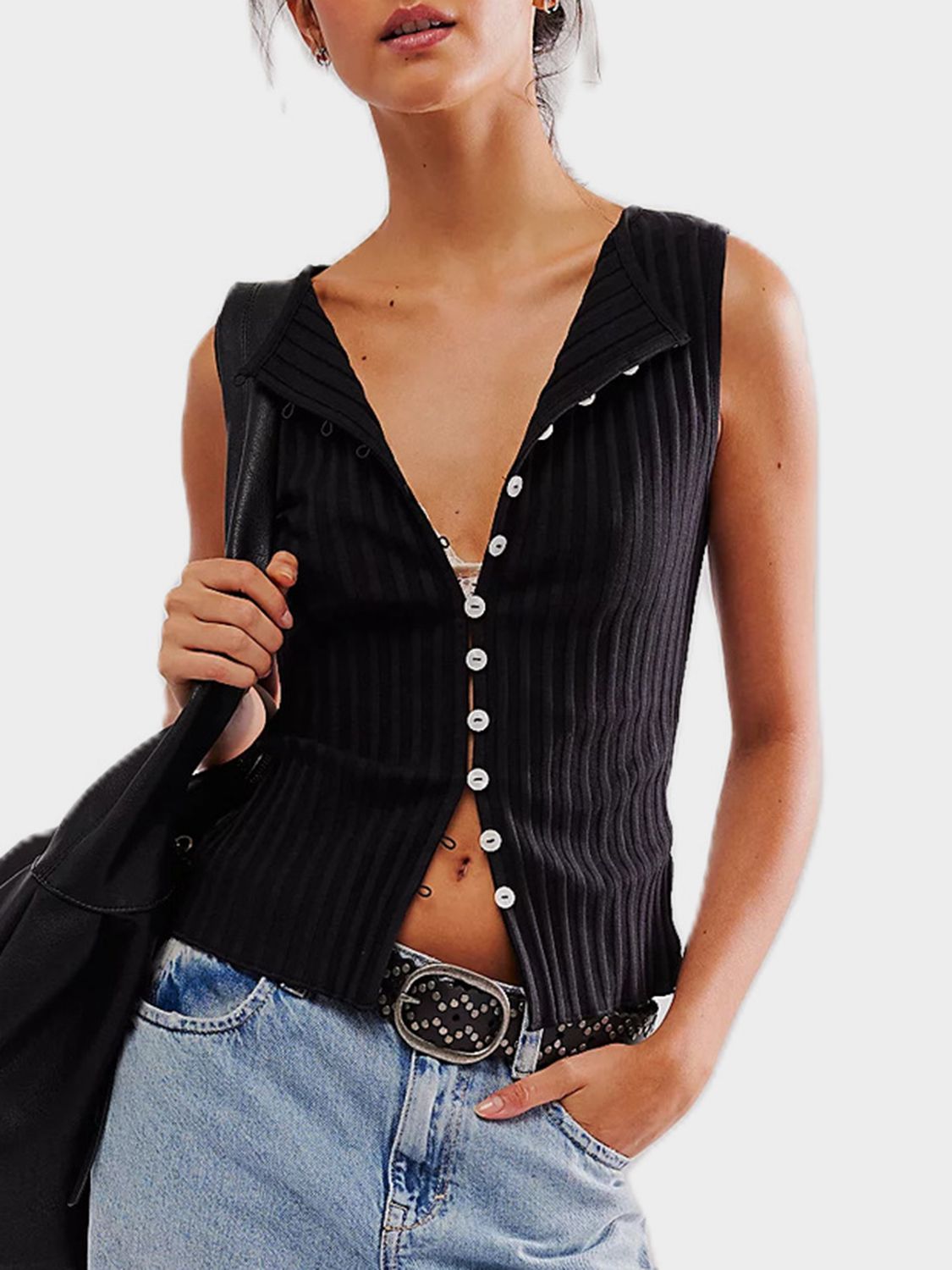 LIZAKOSHT  -  Button Down Round Neck Sweater Vest