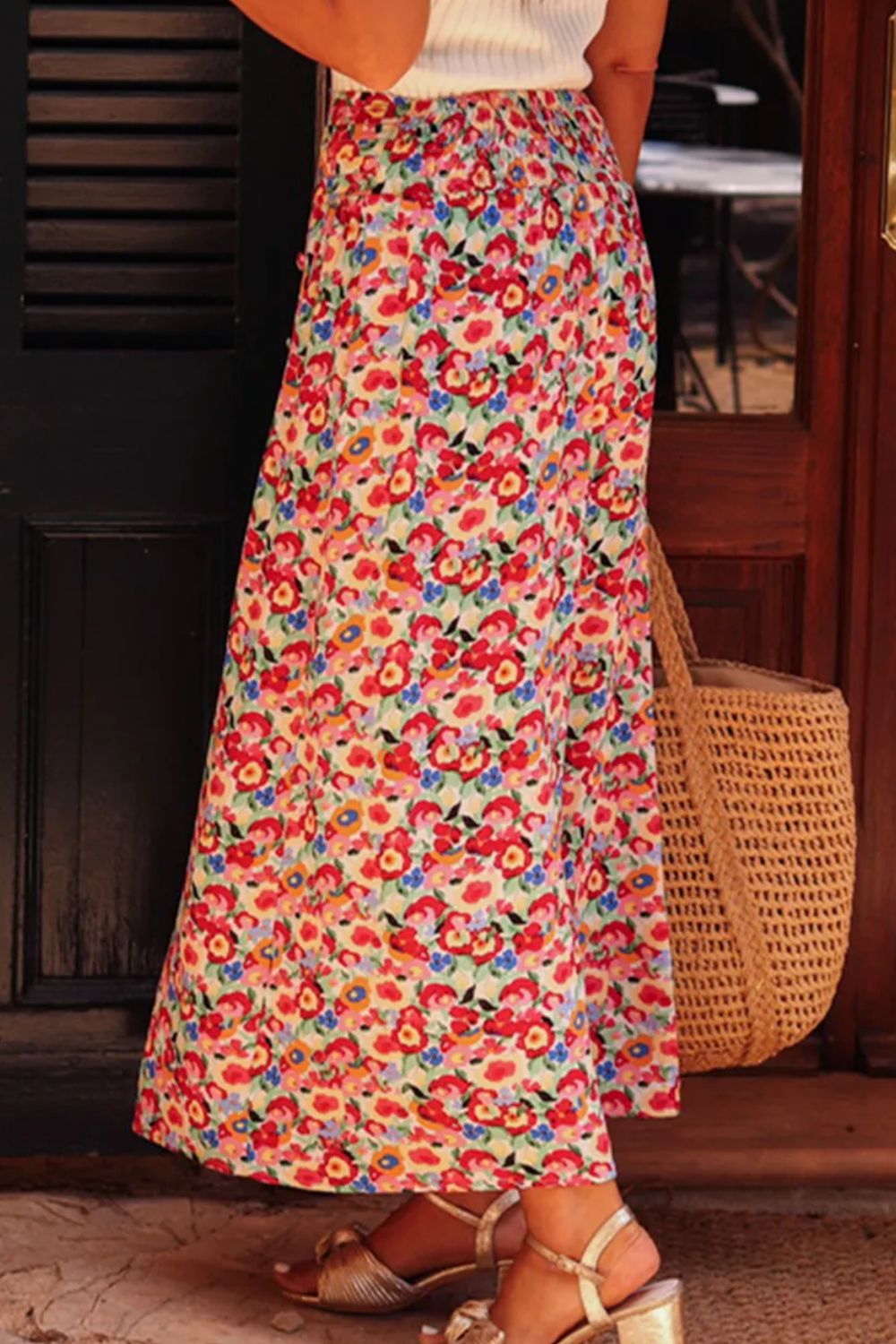 LIZAKOSHT  -  Slit Floral Midi Skirt