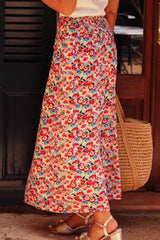 LIZAKOSHT  -  Slit Floral Midi Skirt