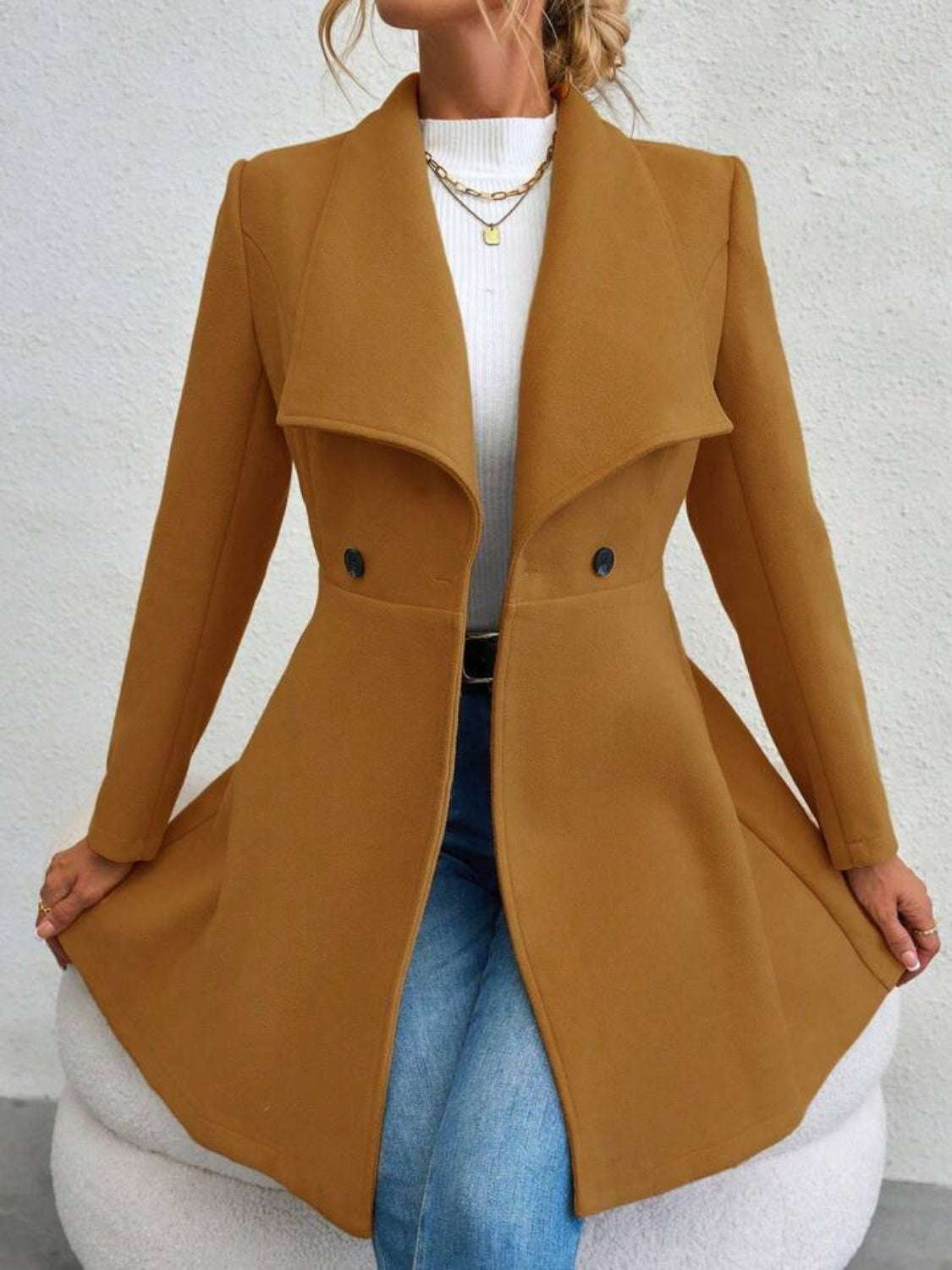 LIZAKOSHT  -  Collared Neck Button Up Long Sleeve Coat