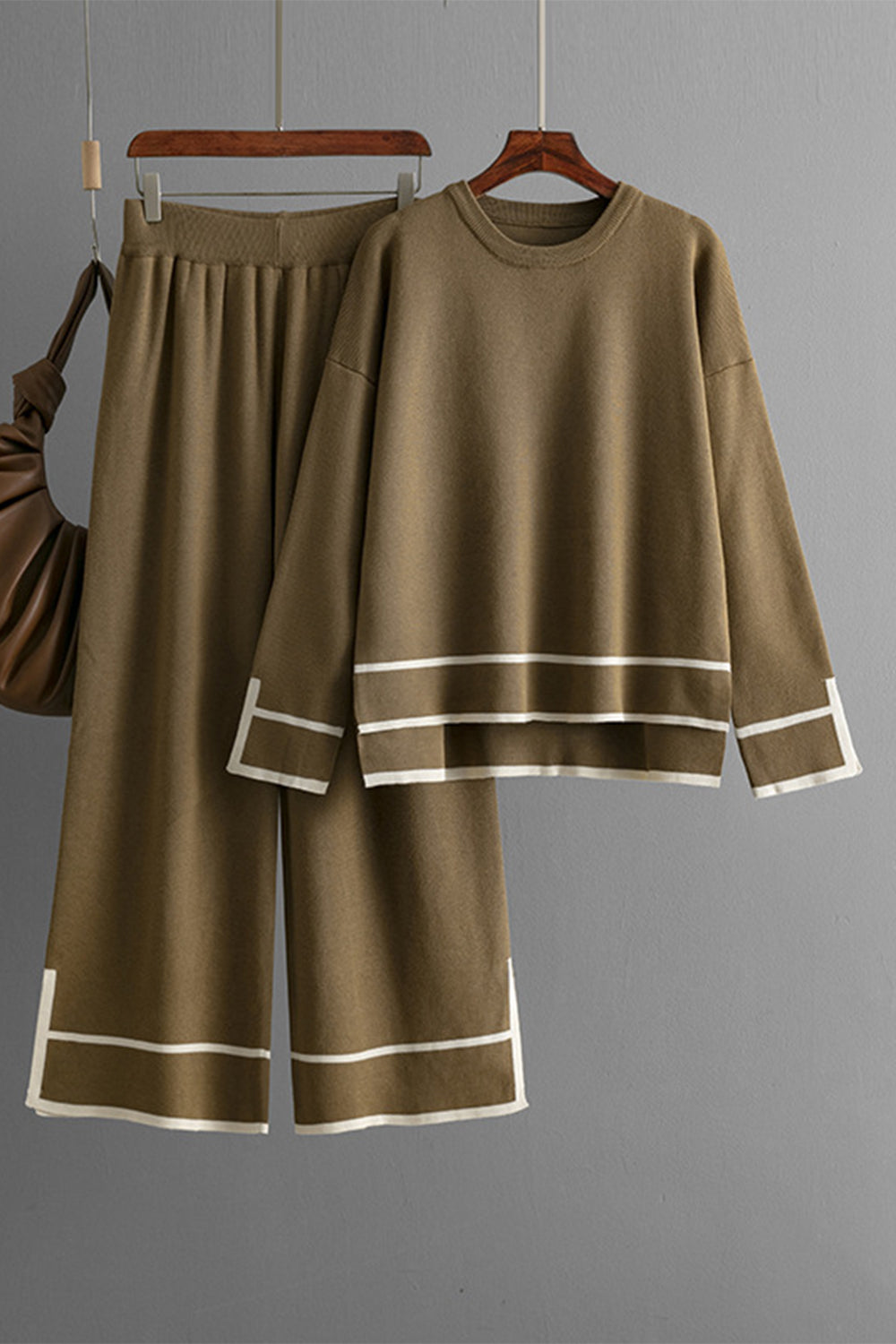 LIZAKOSHT  -  High-Low Round Neck Top and Pants Sweater Set