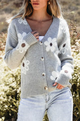 LIZAKOSHT  -  Flower Button Up Long Sleeve Cardigan