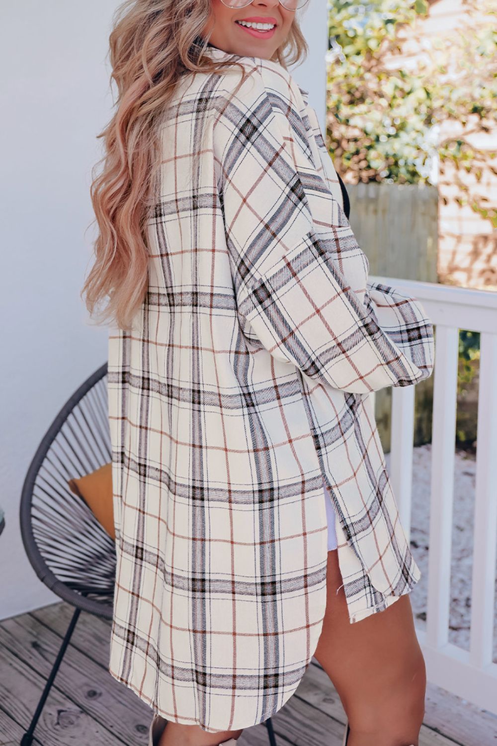 LIZAKOSHT  -  Plaid Button Up Long Sleeve Shacket