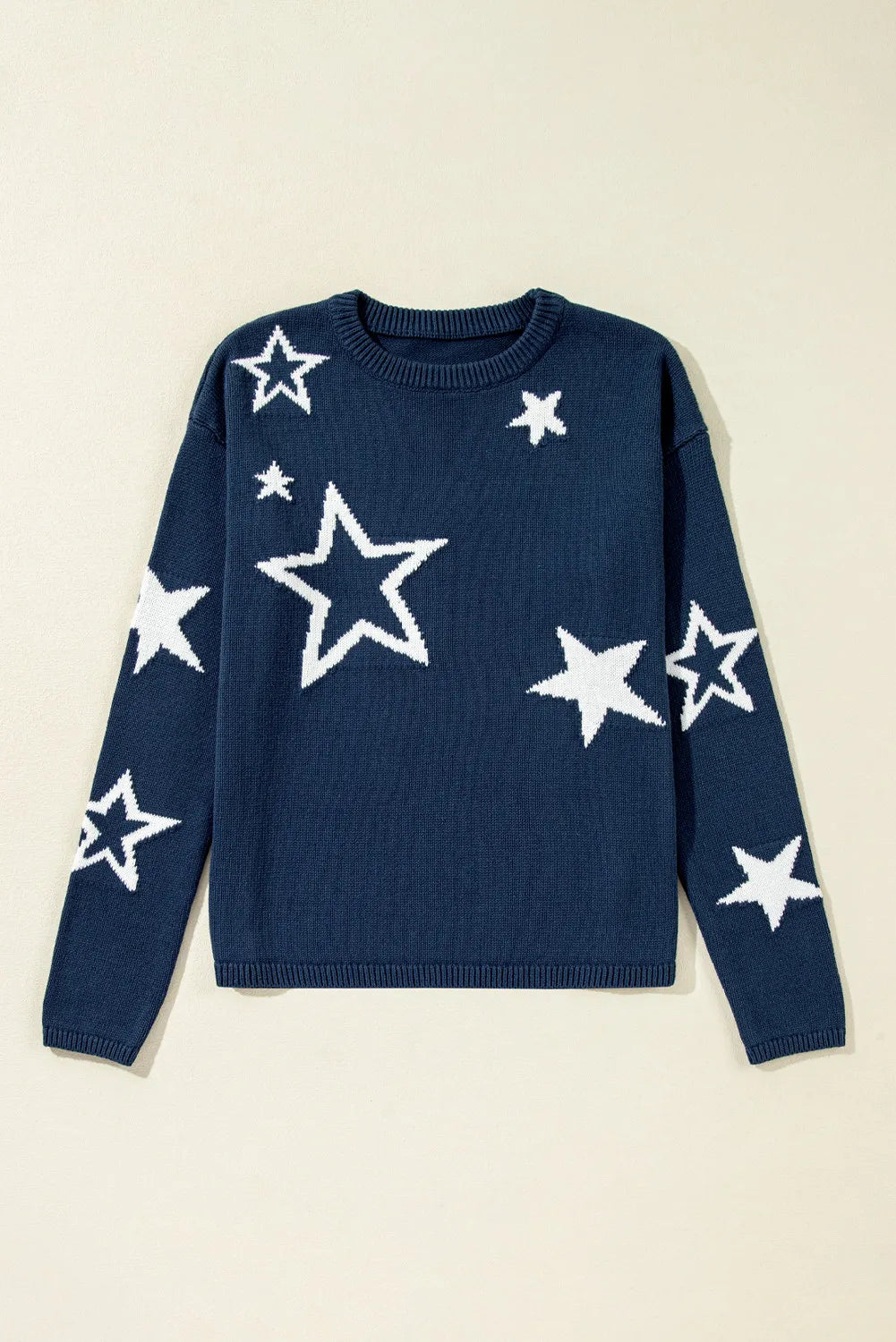 LIZAKOSHT  -  Star Round Neck Long Sleeve Sweater