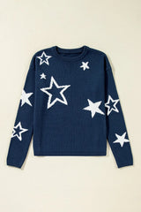 LIZAKOSHT  -  Star Round Neck Long Sleeve Sweater