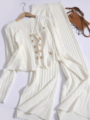LIZAKOSHT  -  V-Neck Tank, Cardigan and Pants Three-Piece Sweater Set