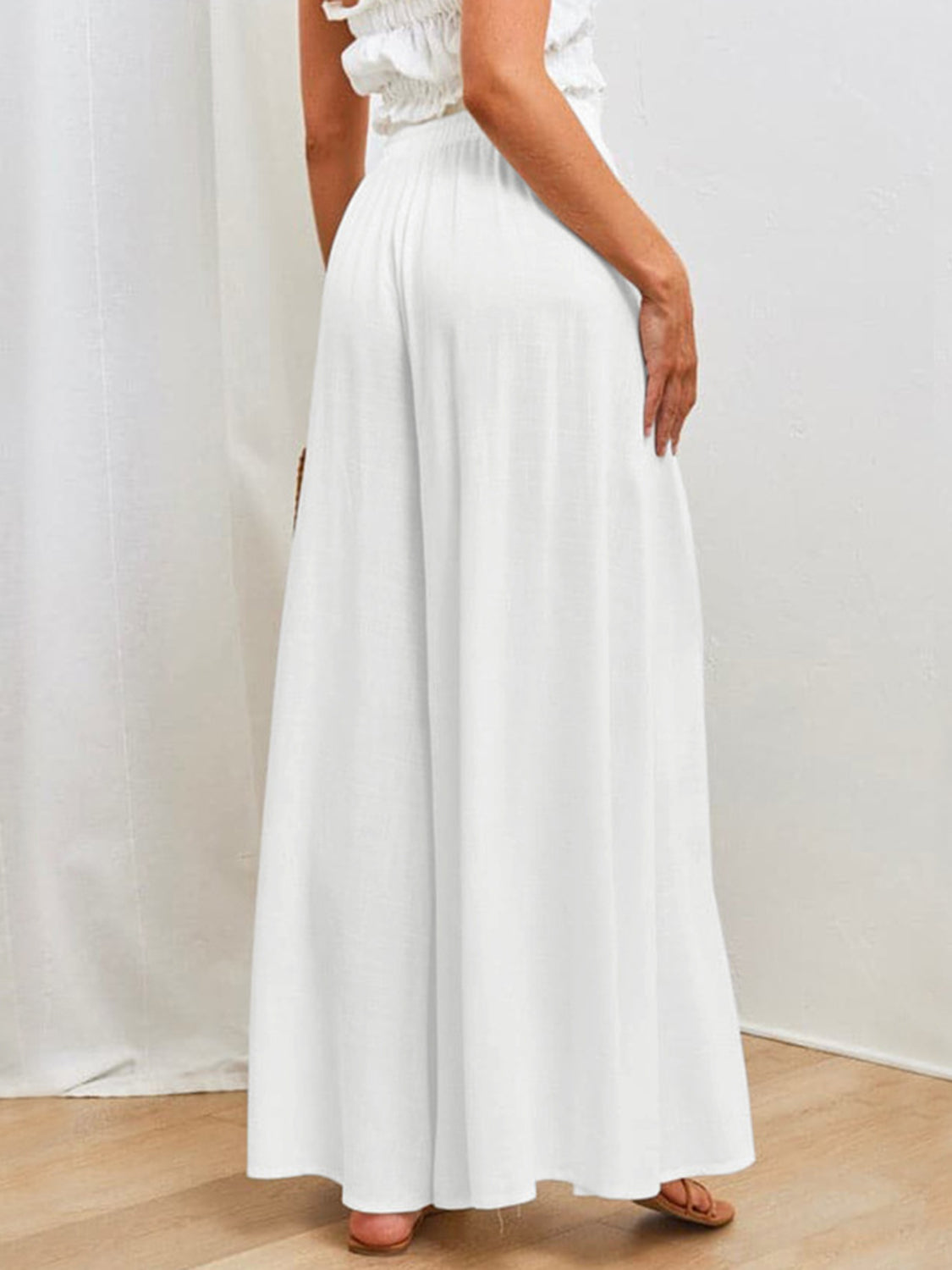 LIZAKOSHT  -  Drawstring Wide Leg Pants with Pockets