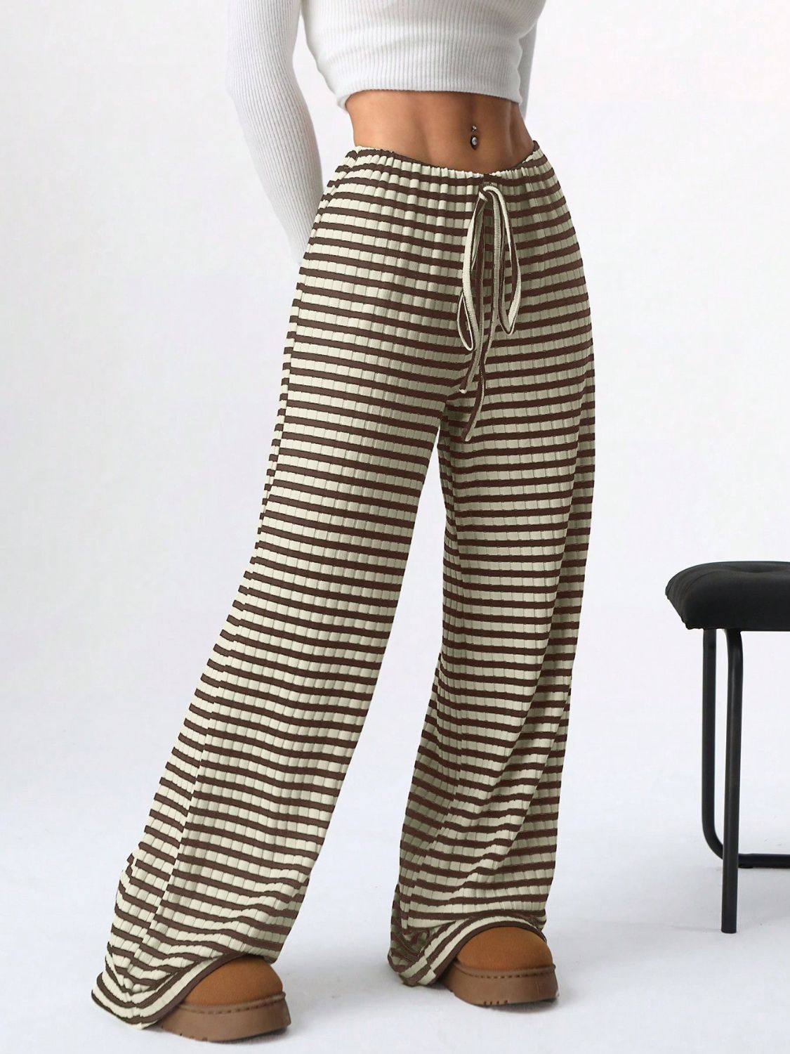 LIZAKOSHT  -  Tied Striped Wide Leg Pants