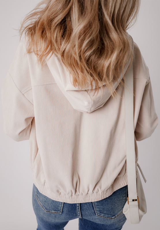 LIZAKOSHT  -  Pocketed Zip Up Long Sleeve Hooded Jacket