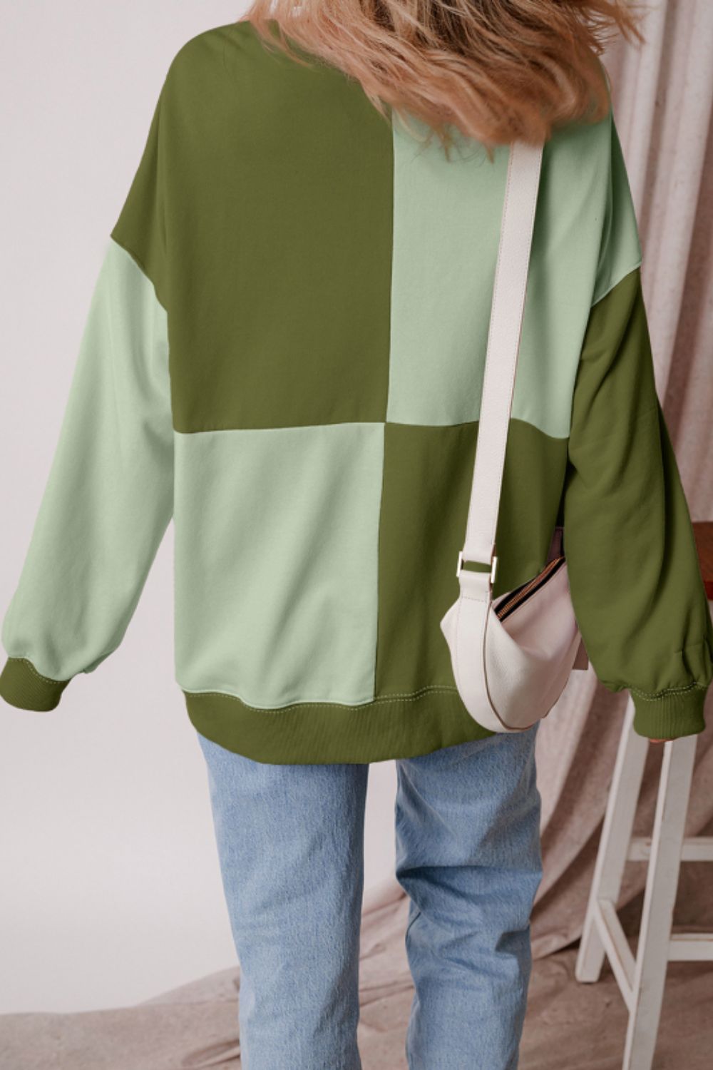 LIZAKOSHT  -  Color Block Half Button Long Sleeve Sweatshirt