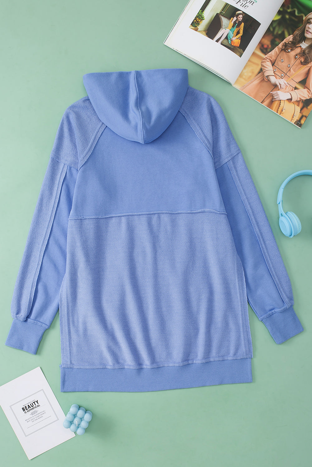 LIZAKOSHT  -  Exposed Seam Kangaroo Pocket Long Sleeve Hoodie